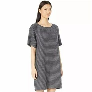 NWT Eileen Fisher Organic Linen Delave Pinstripe Scoop Neck Tunic Casual Dress S